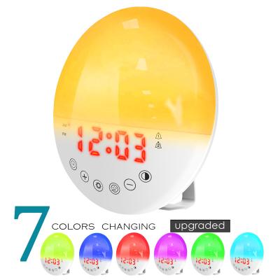 China Radio Amazone Mini Led Baby Bedside Wake Up Digital Readout Pendulum 7 Color Radio Alarm Clock For Heavy Sleepers for sale