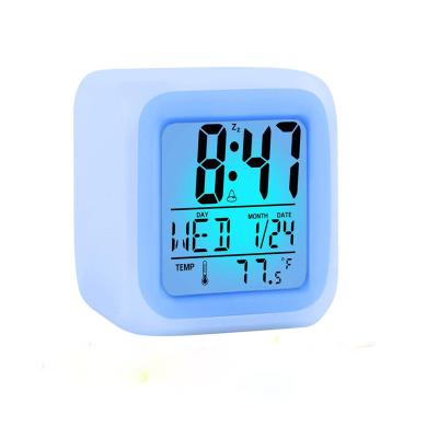 China Calendars Customized Design LED 7 Color Changing Minimalist Digital Alarm Clock Thermometer Night Light Kids Alarm Clock for sale