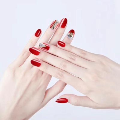 China Easy apply. Popular High Quality Beauty Sets Press On Nails For Women 24pcs Wine Red Long Fake Bride Style Oval Nails Fake Nails for sale