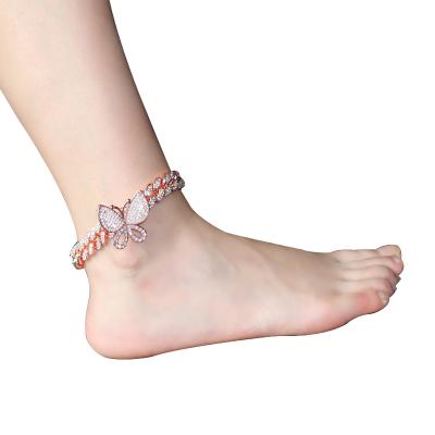 China 2022 New Women's Environmentally Friendly Rose Gold Butterfly Anklet Bracelet Cuban Chain Anklets For Women for sale