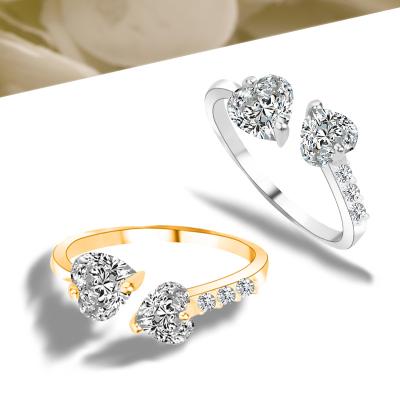 China Ring Jewelry Delicate Ring Gold Heart Open Zircon Ring For Women Girl Special Design Environmentally Friendly Wholesale for sale