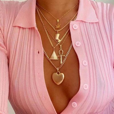 China Fashion Layered Jesus Christ Necklace Gold Plated Long Cross Pendant Necklace Women Multilayer Layer Necklace for sale