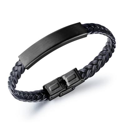 China Factory Price Environmentally Friendly Most Popular Fashion Custom Simple Jewelry Men Black Braided Leather Bracelet for sale