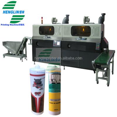 China Garment Shops Auto silk screen print for PP PE PET plastic bottle Silicone Sealant Two color cylindrical fully automatic silk screen printer for sale