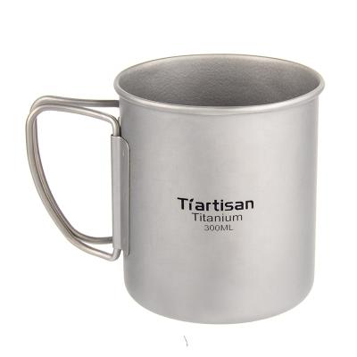 China Ultralight Pure Titanium Cup 300ml Pure Titanium Outdoor Camping Coffee Mug Folding Handle for sale