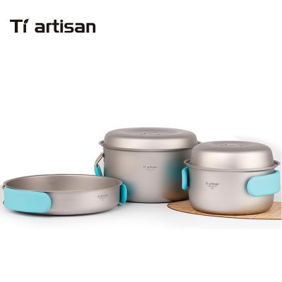 China Eco-friendly pure titanium pot sets cookware for outdoor folding and camping and portable for sale