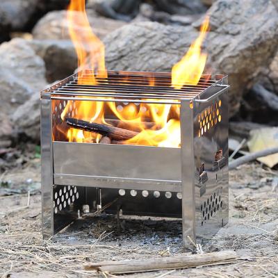 China Foldable Outdoor Portable Camping Lightweight Wood Stove Pocket Alcohol Stove With Alcohol Tray Stainless Steel Folding Stove for sale