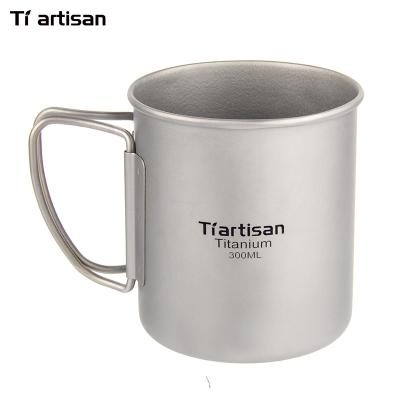 China Pure Titanium Camping Hiking Cup 300ml Titanium Cup Handle Foldable Coffee Mug for sale