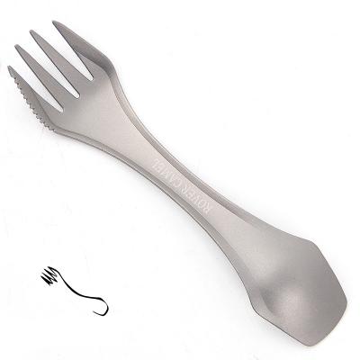 China OEM Pure Titanium Titanium Ultralight Camping Spoon Fork Knife Three In One Set Cultlery Custom Printed Three In One Spoon Only 20g for sale