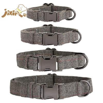 China Gray Tweed Pet Dog Collar DETACHED dark miscellaneous with interesting metal buckle for sale