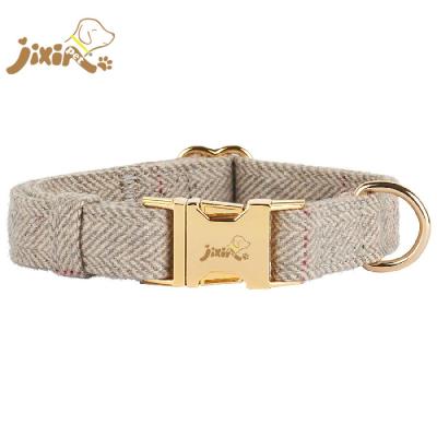 China Double DETACHED layered tweed fabric dog collar with metal buckle for sale