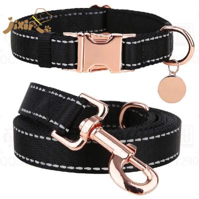 China Stylish Design Padded Thoughtful Heavy Duty Dog Collar and Leash Set with Rose Gold Metal Buckle for sale