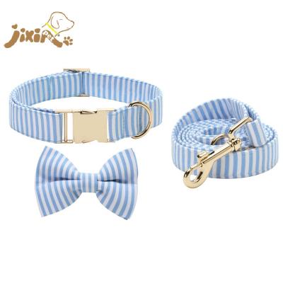 China Padded Striped Pattern Cotton Pet Collar Leash Set With Bow Tie for sale