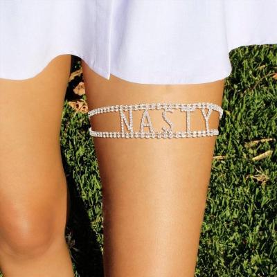 China NASTY Cain Elastic Thigh Clip Personality FASHION Letter for Sexy Crystal Leg Chain Shiny Women Body Chain for sale