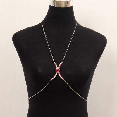 China Fashion Stonefans Green Sexy Crystal Chest Bracket Bra Chain Underwear Jewelry Accessories Rhinestone Bikini Body Chain Harness Jewelry for sale