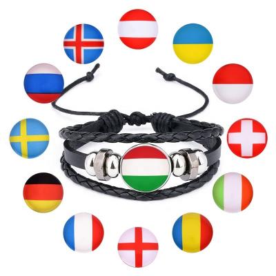 China Wholesale 2022 Hiphop Qatar World Cup Hot Sale Multi Layer Woven Time Gemstone Bracelet Fashion Leather Bracelet for sale