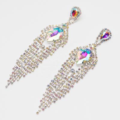 China FASHIONABLE luxury ab colored diamond exaggerated long tassel earrings jewelry nightclub fashion earrings accessories for sale