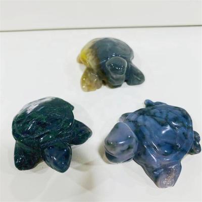 China Wholesale High Quality Natural Green Turtle Moss Agate Carving Moss Agate Turtle From Europe for sale