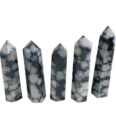 China Wholesale Europe Round Natural Crystal Healing Snowflake Obsidian Crystal Point For Sale for sale