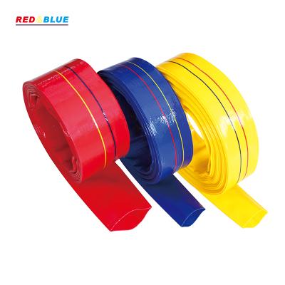 China Large Diameter 8Bar 10Bar Braided Flexible Water Pipe Light Blue Red Yellow PVC Layflat Heavy Duty Hose for sale