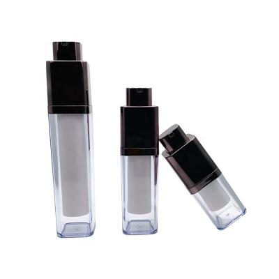 China Personal Care Serum Cosmetic Bottle Liquor Bottle 30ml Square 15ml Pump Plastic Airless Pump Bottle for sale