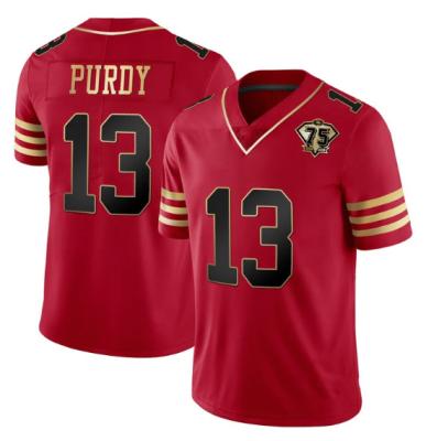 China 2023 Antibacterial New Wholesale Pitched San Francisco Red Jerseys 13 Brock Purdy 23 Christian Mccaffrey 19 Samuel American Football Gold for sale