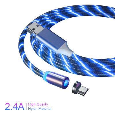 China MP3/MP4 Player New 1m 2m Free Rotate 360 ​​Angle 3 Led Flowing Light In 1 2.4A Usb Fast Charger Magnetic Charging Cable for sale