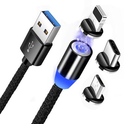 China Hot Selling Multi Function Magnetic Cable 360 ​​Rotate Magnetic Phone Cable Micro USB Type C Charger For IOS 3in1 LED Magnetic Charging Cable for sale