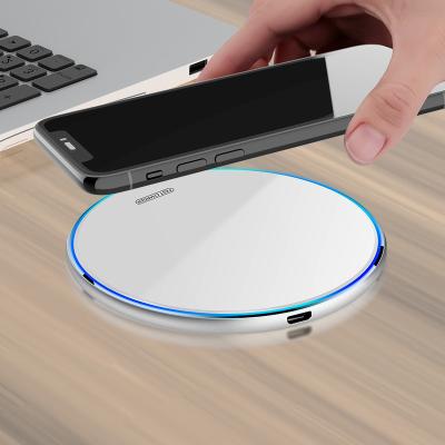 China Portable Mobile Phone Universal Led Fast Qi Wireless Charging 10w Wireless Charger For Iphone Round Radio Fast Charger for sale