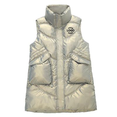 China Custom Shiny Women's Waterproof Fashion Stripper Jacket Outdoor Vest Bubble Sleeveless Lightweight Jackets for sale