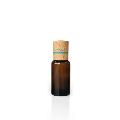 China 20ml Amber Glass Eco - Friendly Essential Oil Bottle With Bamboo Cap Of Bamboo Glass Cosmetic Packaging for sale