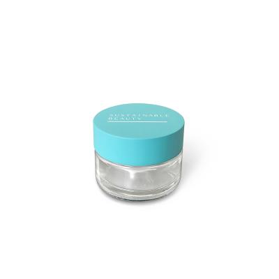 China colorful & Eco-friendly 30g face cream glass jar with blue bamboo lid for bamboo cosmetic packaging for sale