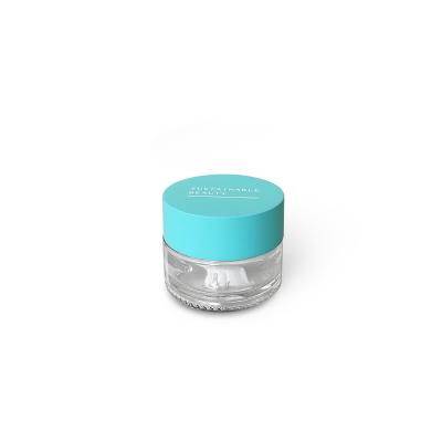 China colorful & 15g Face Cream Eco-friendly Glass Jar With Blue Bamboo Lid For Custom Cream Sustainable Skin Care Cosmetic Packaging for sale