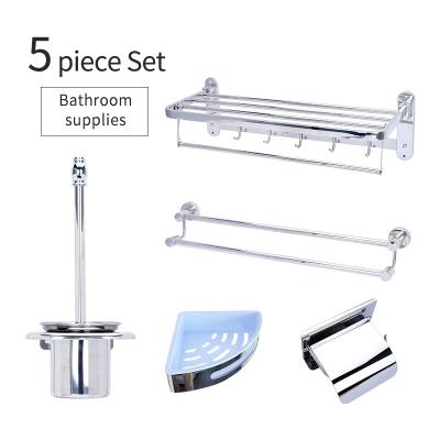 China Sustainable 5 Pcs Low Price Hotel Bathroom Sets Toilet Accessories Stainless Steel Shower Caddy Towel Rack Paper Holder For Washroom for sale