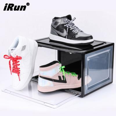 China Sustainable Irun Customized Large Case Clear Acrylic Sneaker Box Display Storage Folding Stackable Shoe Boxes Luxury Shoe Box With Custom Lo for sale