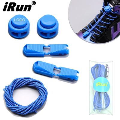 China Irun Round Reflective Lock Lace With Logo Custom Round Elastic Laces Plastic Bags Packaging 3mm Tail Clip No Tie Lock Lace for sale