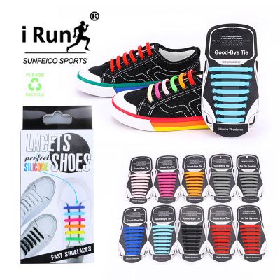 China Irun Silicone Flat Funny Colorful Laces No Tie Elastic Laces Laces With Logo Recycle Paper Bag Custom Made for sale