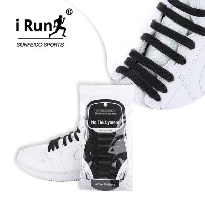 China Irun Flat No Tie Laces Elastic Silicone Flat Sneaker Laces Quick Tie Silicone No Tie Lace For Common People for sale