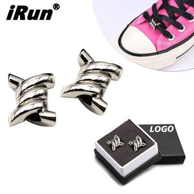 China Eco-froendly; No Fading Logo Recycled Boxes Package Custom Color Irun Metal Lace Lock Charm Decoration Lace Up Dubrae Custom Sneaker Charm Dubrae for sale