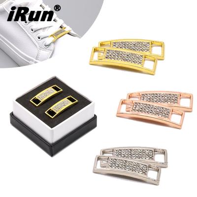 China Eco-froendly; No Fading Color Irun Logo Shoelace Decoration Custom Recycled Custom Boxes Packaging Lace Charm Lace Charm With Crystal Rhinestone for sale