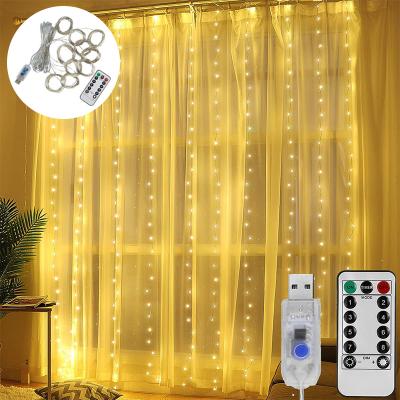 China Fairy String 3X3M LED Light Christmas USB Curtain String Lights USB Remote Control Festoon Garland on Window New Year Holiday Decoration for Home Outdoor for sale