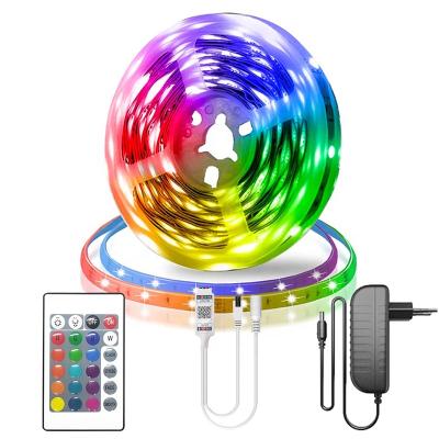 China 5M Smart RGB Stripe 24key Multicolor Remote Led Strip 24key Indoor Outdoor Light High Quality 5050 SMD Lamp Strip For Christmas Decoration for sale