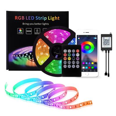 China Residential 5M-20M 12V 5050 RGB LED Strip Light Full Set with 20Key Music BT Diode Tape Controller for TV Living Room Bedroom Backlight for sale