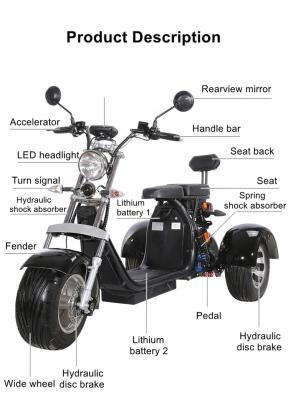 China 2000w DC Motor Tricycle Motocicleta Eletrica Citycoco Electric Scooter Mid Drive Travel Unisex Easy Mobility Three Wheel for sale