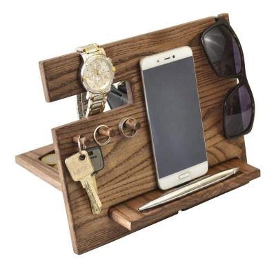 China Adjustable Factory Directly Produce Ash Key Holder Wallet Stand Watch Organizer Wood Phone Docking Station for sale