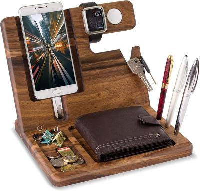 China Adjustable Nature Wooden Phone Docking Station with Key Organizer Stand and Wallet Watch Stand for sale