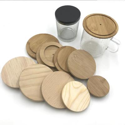 China Wide Mouth Reusable Pilfer Proof Mason Jar Lids Natural Pine Glass Lid Coffee Cup Wooden Lids With Silicone Seal Ring for sale