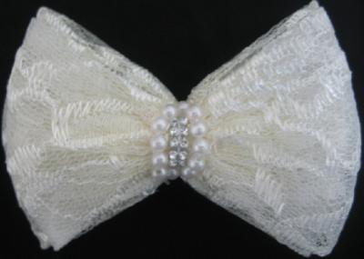 China Artificial Lace Fabric Flower Corsage Bow Pattern With Pearl / Stone for sale