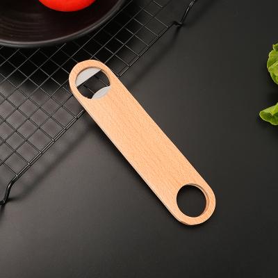 China Custom Logo Design Simplicity 420 Stainless Steel Modern Wooden Piece Material Wooden Bottle Opener Handle Bottle Opener for sale