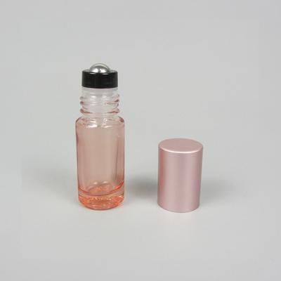 China Mini Travel Empty Custom 5ml Perfume Cosmetic Pink Glass Roll On Bottle With Stainless Trackball for sale